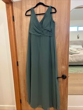 Azazie Elegant Eucalyptus V-Neck Chiffon Maxi Dress